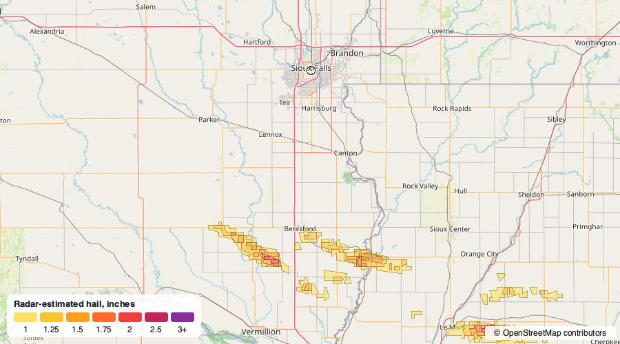 Hail swath map for October 9, 2026